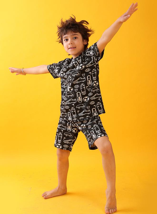 Anthrilo All-Over Football Print Short Sleeve T-Shirt and Shorts Set - Image 2