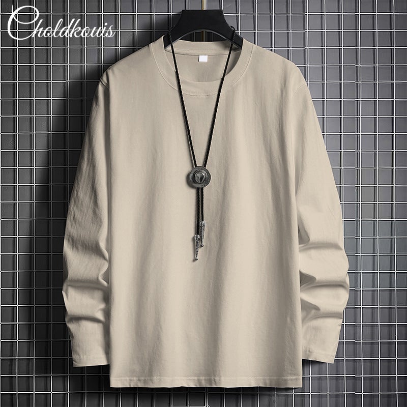 Long-Sleeved T-Shirt Men'S Cotton Fleece-Lined Bottoming Shirt Black Men'S Round Neck Jacket Black Pattern Fashion - Image 5