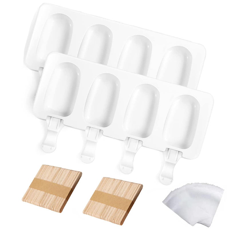 CMMKCNNK 2 قوالب مصاصة صغيرة مصنوعة من السيليكون مع 100 عصا خشبية و 100 كيس طرد لصنع الآيس كريم