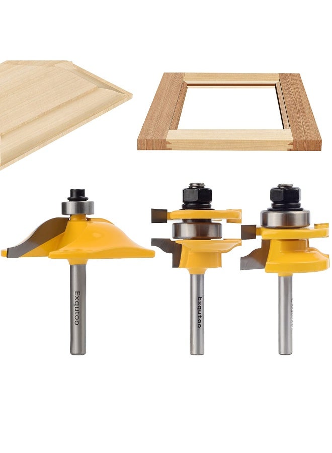3 Pieces 1 4 Inch Shank Router Bit Set Raised Panel Cabinet Door Making Router Cemented Carbide Router Bits - Image 1