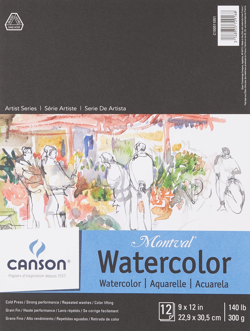 Canson Artist Series Montval Watercolor Paper Foldover Pad 9x12 inches 12 Sheets 140lb300g Artist Paper for Adults and Students Watercolors Mixed Media Markers and Art Journaling