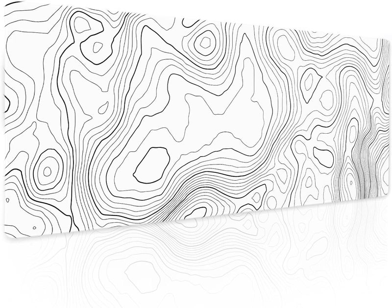 aportt Topographic Contour White Gaming Mouse Pad XL Topo Geographic Map Lines Extended Large Mouse Pad Big Desk Mat Non-Slip Rubber Base Stitched Edge Long Keyboard Playmat for Desk Computer,31.5×11.8 in - Image 1