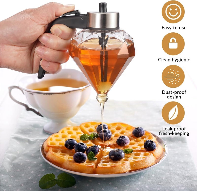 Portible Acrylic Honey Dispenser Jar Premium No Drip Design Elegant Diamond Shape with Lid Durable Acrylic ABS for Honey Syrup 1 Diamond - Image 2
