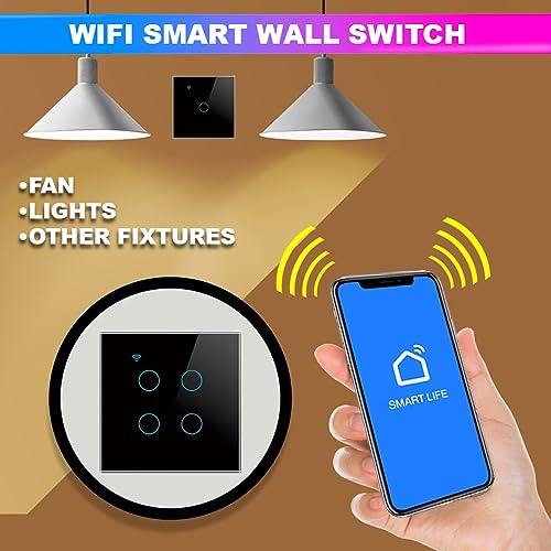 amiciSmart WIFI Touch Switch,4 Gang Wall Switch with Touch Button Compatible with Alexa, Google Assistant and SmartLife App, 10A 230VAC Smart Switch with Interlocking Feature (2300W) - Image 3