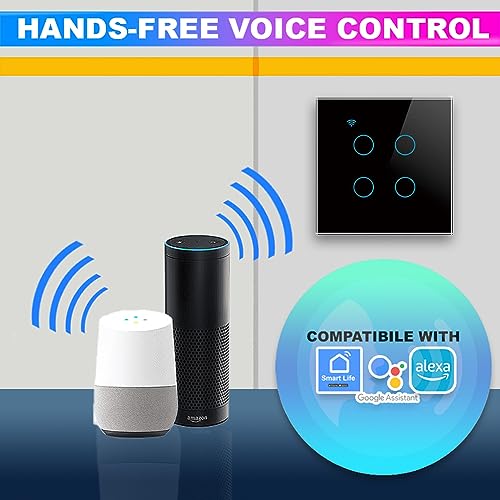 amiciSmart WIFI Touch Switch,4 Gang Wall Switch with Touch Button Compatible with Alexa, Google Assistant and SmartLife App, 10A 230VAC Smart Switch with Interlocking Feature (2300W) - Image 5