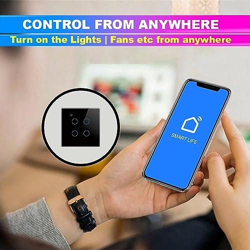amiciSmart WIFI Touch Switch,4 Gang Wall Switch with Touch Button Compatible with Alexa, Google Assistant and SmartLife App, 10A 230VAC Smart Switch with Interlocking Feature (2300W) - Image 4