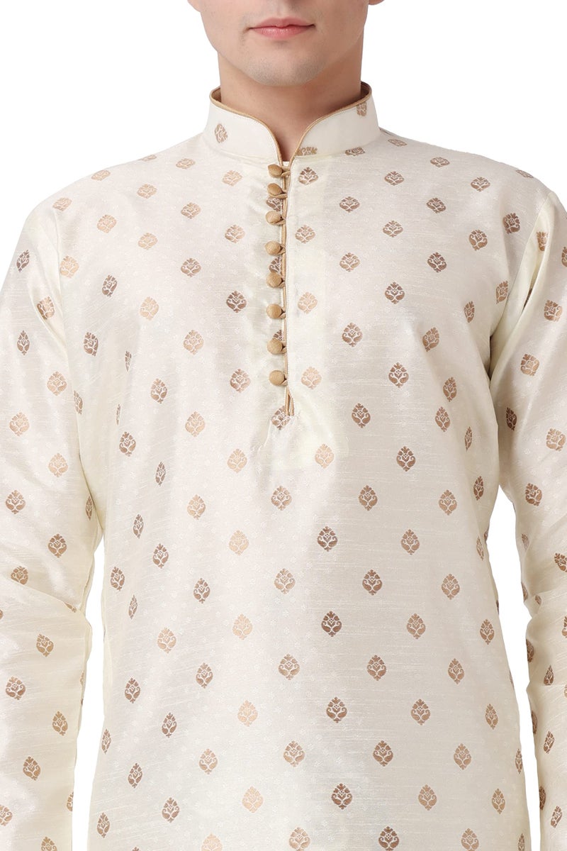 Royal Kurta Men's Silk Blend Printed Kurta Dhoti Set (40, Gold) - Image 5