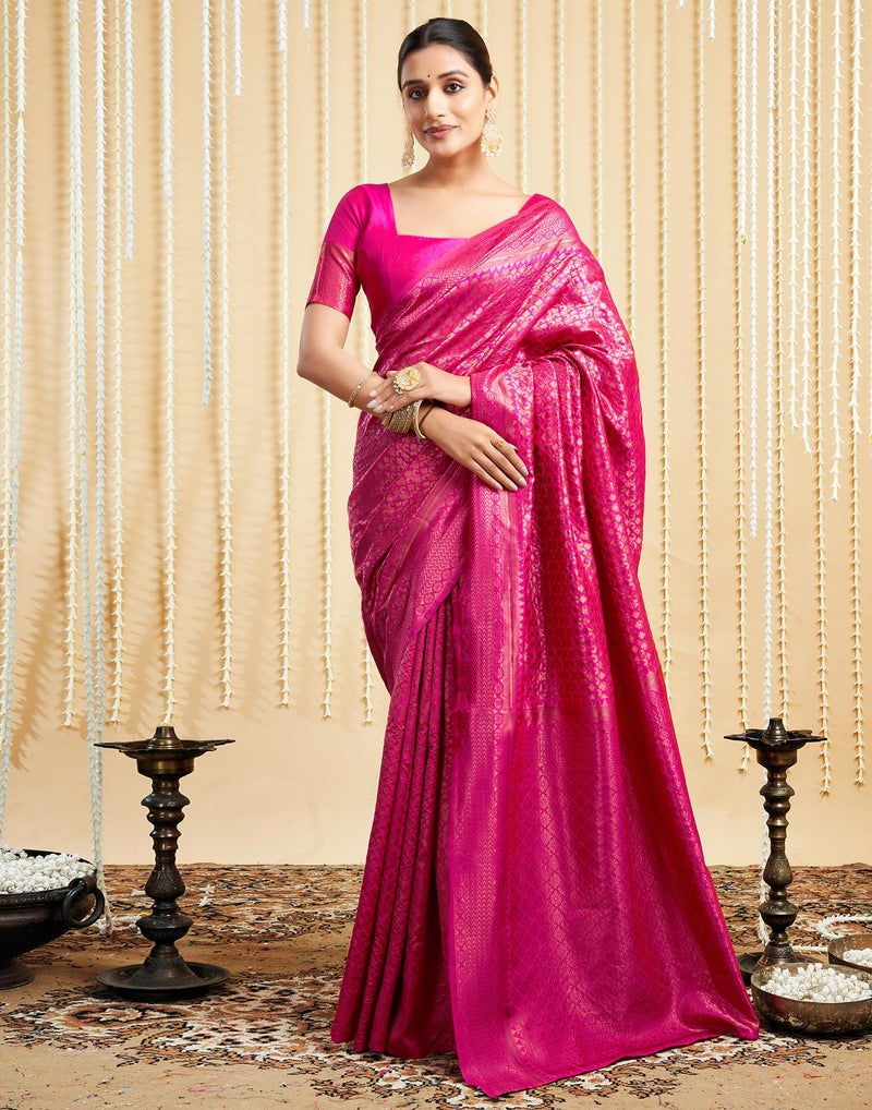 SIRIL Women's Pure Banarasi Silk Saree Kanjivaram Style Saree With Blouse Piece For Wedding (3954S512_Pink) - Image 4