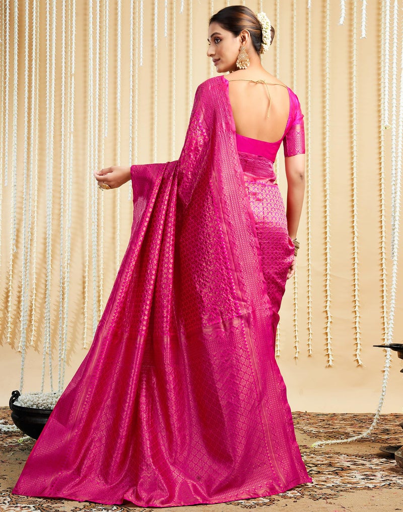 SIRIL Women's Pure Banarasi Silk Saree Kanjivaram Style Saree With Blouse Piece For Wedding (3954S512_Pink) - Image 5