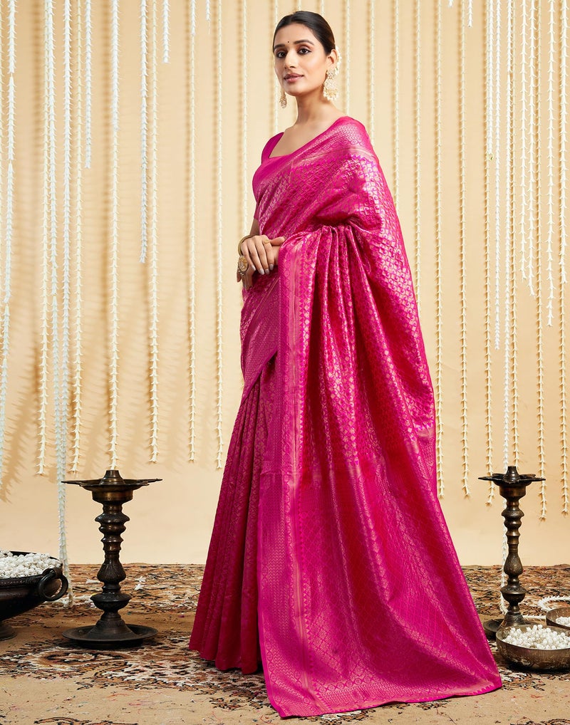 SIRIL Women's Pure Banarasi Silk Saree Kanjivaram Style Saree With Blouse Piece For Wedding (3954S512_Pink) - Image 2