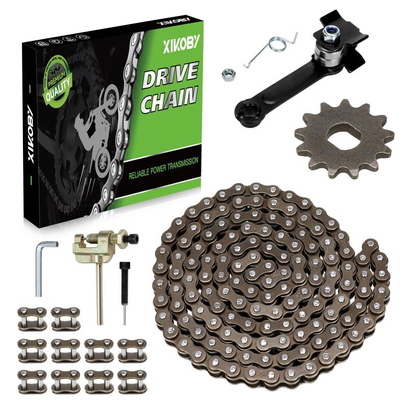 XIKOBY 25H Chain 132 Link 13 Tooth Sprocket Compatible with Razor MX650 MX500 RSF650 SX500 Mcgrath Electric Dirt Bike MY1020 Motor Mini Pit Bike Rocket Scooter Motocross Parts with Chain Tensioner