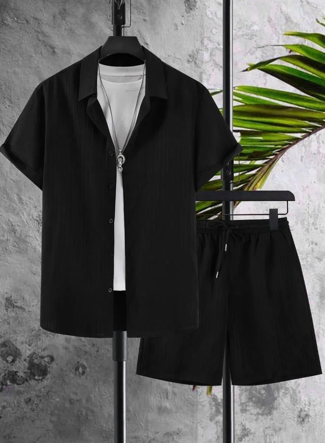 Take Two Men Plus Size Casual Shirt and Shorts Co-Ord Set