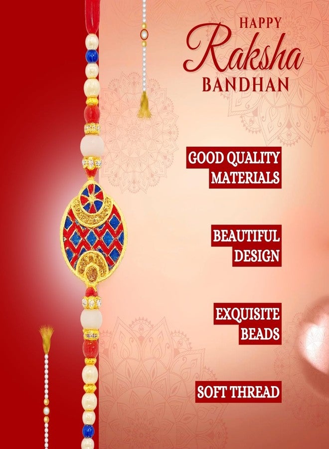 Sage Square Rakhi for Brother, Bhai with Roli Chawal | Raksha Bandhan | Designer Beads, Stones, Decorative Work | Stylish Handcrafted Rakhi Gifting for Sibling Festival Celebration (Type 10) - Image 4