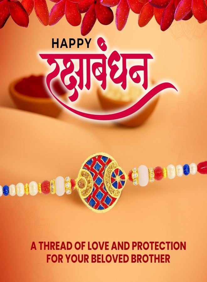 Sage Square Rakhi for Brother, Bhai with Roli Chawal | Raksha Bandhan | Designer Beads, Stones, Decorative Work | Stylish Handcrafted Rakhi Gifting for Sibling Festival Celebration (Type 10) - Image 5