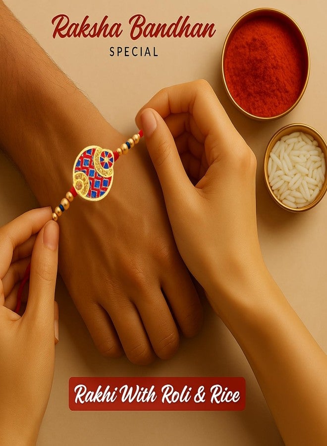 Sage Square Rakhi for Brother, Bhai with Roli Chawal | Raksha Bandhan | Designer Beads, Stones, Decorative Work | Stylish Handcrafted Rakhi Gifting for Sibling Festival Celebration (Type 10) - Image 3