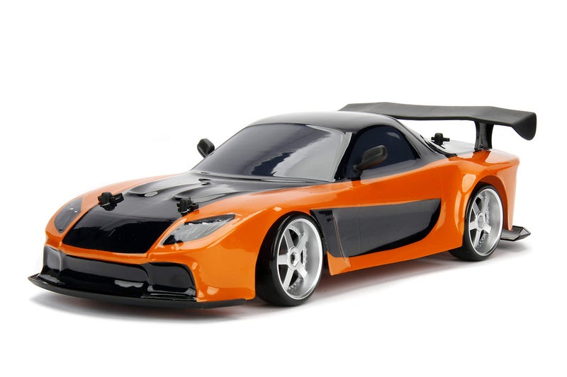 Jada Toys Fast & Furious Han’s Mazda RX-7 Drift RC Car, 1: 10 Scale 2.4Ghz Remote Control Orange & Black, Ready to Run, USB Charging (Standard) (99700) - Image 2