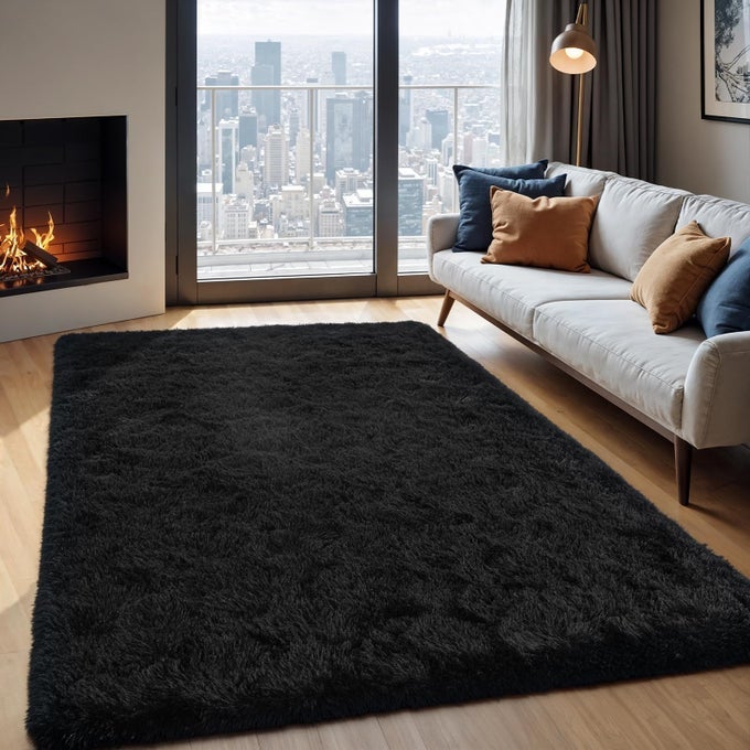 AREA RUGS FOR LIVING ROOM SMALL CARPET FOR BEDROOM BLACK 3X5 BEDSIDE WASHABLE SOFT FLUFFY SHAG AESTHETIC PLUSH HIGH PILE THROW RUG FOR NURSERY KIDS ROOM DORM ROOM