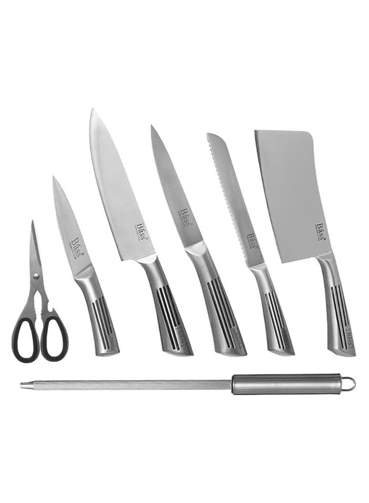 Bass 7-Piece Stainless Steel Knife Set with Holder, Silver - Image 2