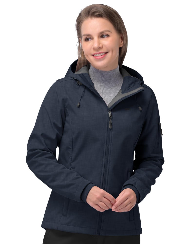 33000ft Womens Softshell Jacket Fleece Lined Warm Jacket Light Hooded Windproof Coat for Outdoor Hiking