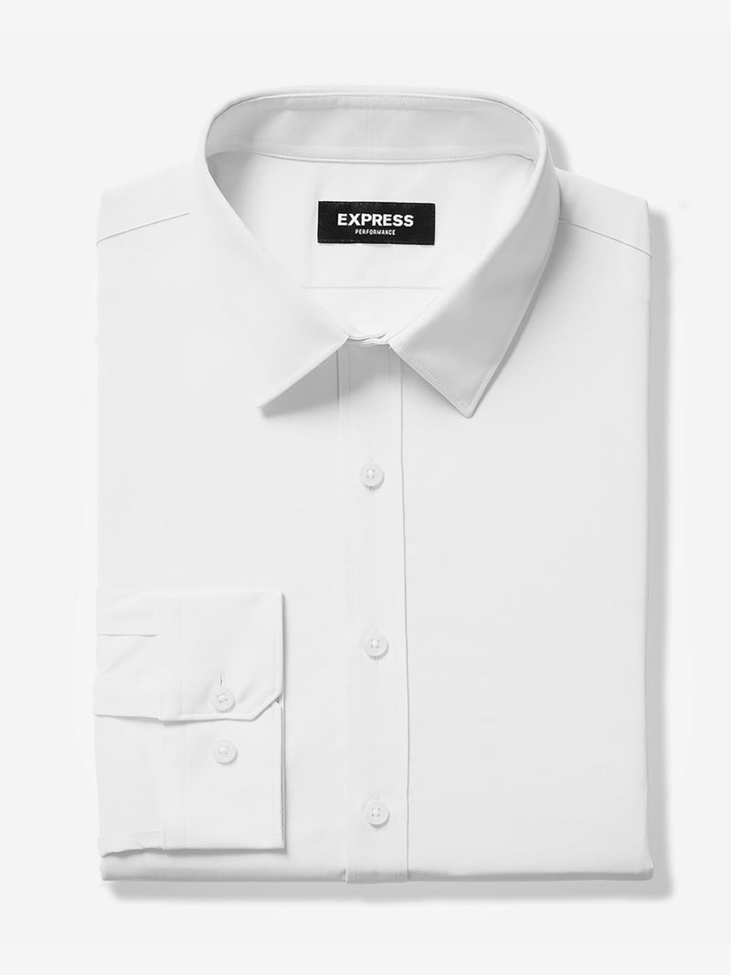 EXPRESS Menâ€™s Everyday Performance Dress Shirt â€“ Slim Fit Stretch Solid Button-Up, Moisture-Wicking, Wrinkle Resistant White - Image 4
