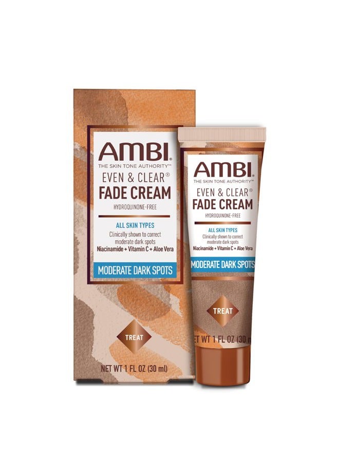 ambi كريم تفتيح حتى وواضح، خالي من الهيدروكينون، علاج فرط التصبغ، مصحح للبقع الداكنة، نتائج في أقل من 4 أسابيع، نياسيناميد، صبار، فيتامين سي، 1 أونصة سائلة - Image 1