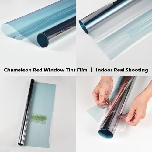 AuMoHall Chameleon Red Blue Car Window Tint 78% VLT Windshield Tint Film Solar Protection, 19.68" x 118.11" - Image 3