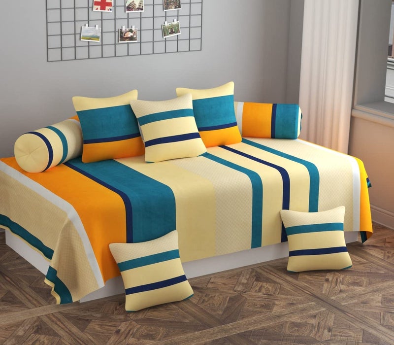 HOMICON HOMICON Premium Soft Cotton 8 Pieces Diwan Cover Set with 1 Single Diwan Bedsheet 2 Bolster Covers and 5 Cushions Cover Beige  - Image 1