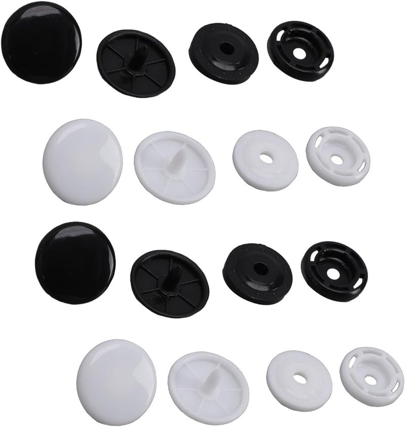 Zopsc Snap Button Fastener Kit 200 Sets T8 Plastic Snaps Black and White for Towels Bags Umbrellas Baby Clothing - Image 1
