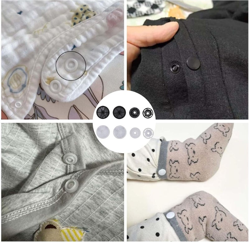 Zopsc Snap Button Fastener Kit 200 Sets T8 Plastic Snaps Black and White for Towels Bags Umbrellas Baby Clothing - Image 3