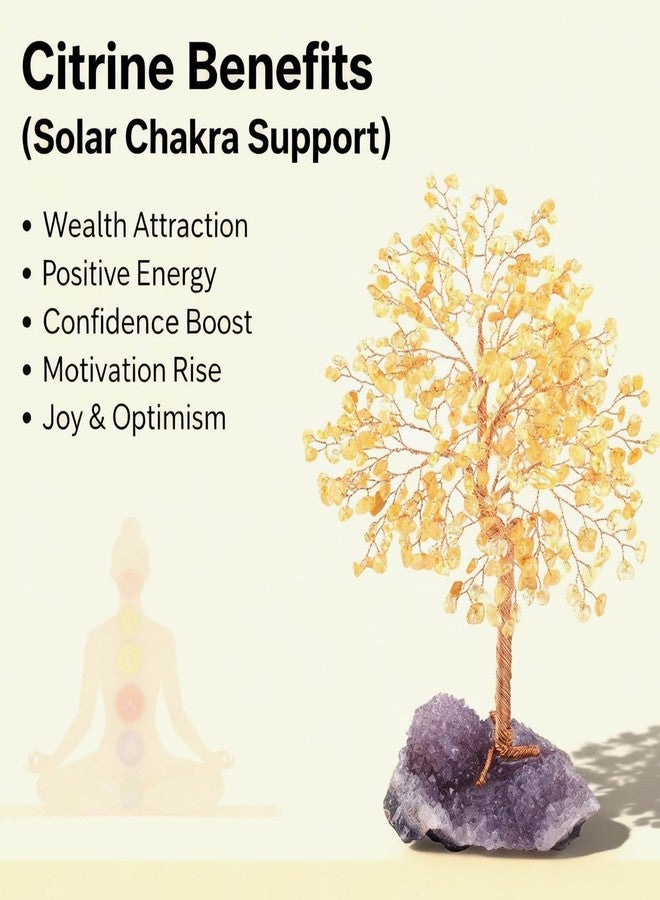MASGEMES Gemstone Crystal Tree of Life,Natural Citrine(406 Stones Count) with Amethyst Cluster Base,Chakra Healing Crystals Positive Energy Fengshui Bonsai Money Tree Gift 8.5"-9" - Image 4