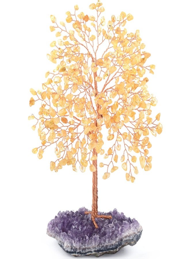MASGEMES Gemstone Crystal Tree of Life,Natural Citrine(406 Stones Count) with Amethyst Cluster Base,Chakra Healing Crystals Positive Energy Fengshui Bonsai Money Tree Gift 8.5"-9" - Image 1