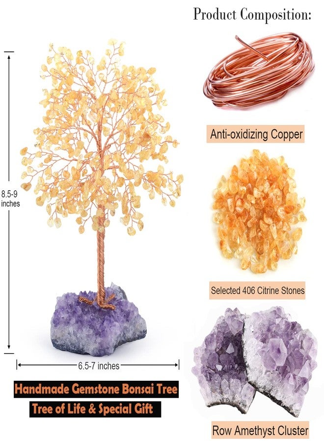 MASGEMES Gemstone Crystal Tree of Life,Natural Citrine(406 Stones Count) with Amethyst Cluster Base,Chakra Healing Crystals Positive Energy Fengshui Bonsai Money Tree Gift 8.5"-9" - Image 3