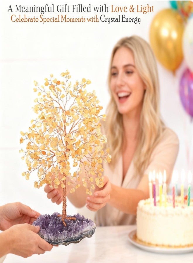 MASGEMES Gemstone Crystal Tree of Life,Natural Citrine(406 Stones Count) with Amethyst Cluster Base,Chakra Healing Crystals Positive Energy Fengshui Bonsai Money Tree Gift 8.5"-9" - Image 5
