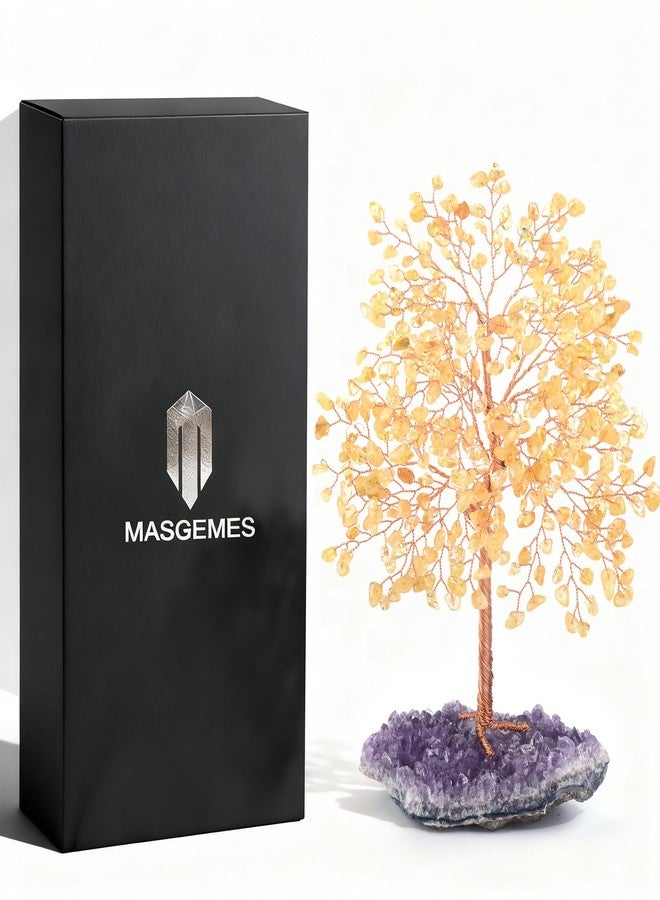MASGEMES Gemstone Crystal Tree of Life,Natural Citrine(406 Stones Count) with Amethyst Cluster Base,Chakra Healing Crystals Positive Energy Fengshui Bonsai Money Tree Gift 8.5"-9" - Image 2