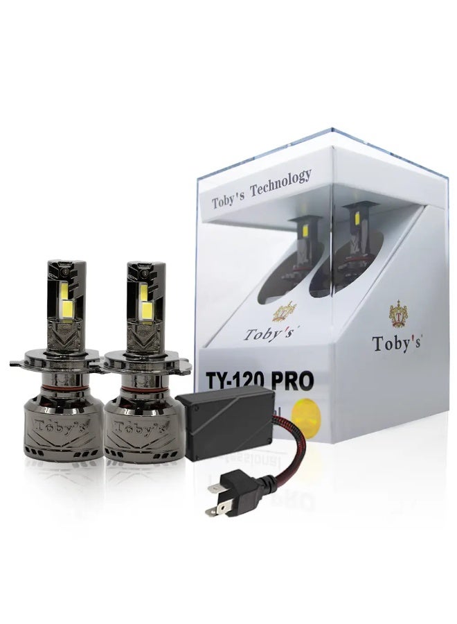 لمبات مصابيح أمامية LED للسيارة من Toby's TY120 PRO، قطعتان، أصلية، بقوة 120 وات، 12000 لومن، بدرجة حرارة لون 6500 كلفن-H4