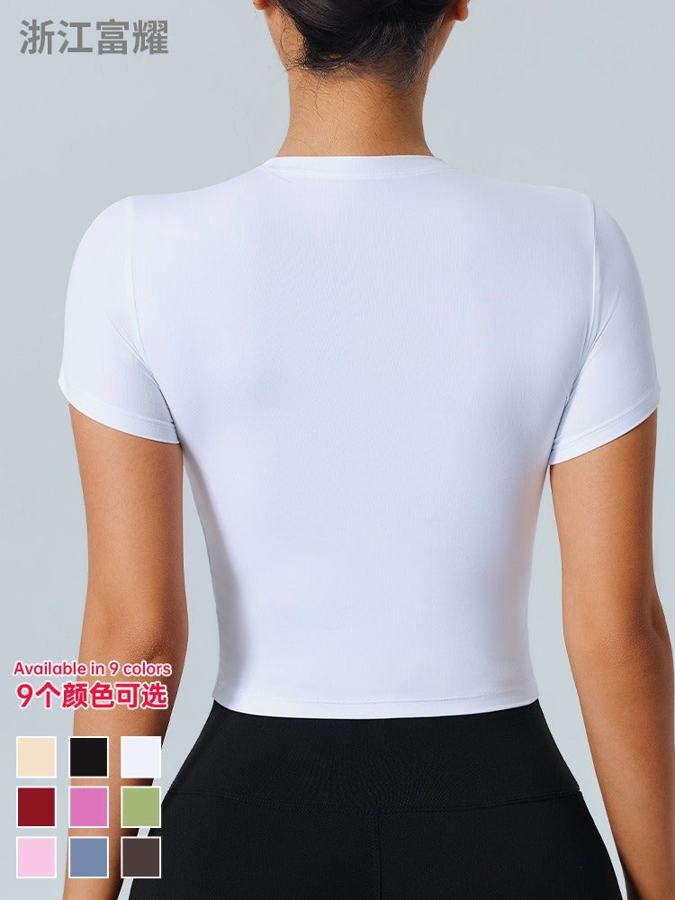 Fu Yao Women's Quick-Dry Fitted Yoga T-Shirt Short Sleeve for Running & Fitness - Image 3