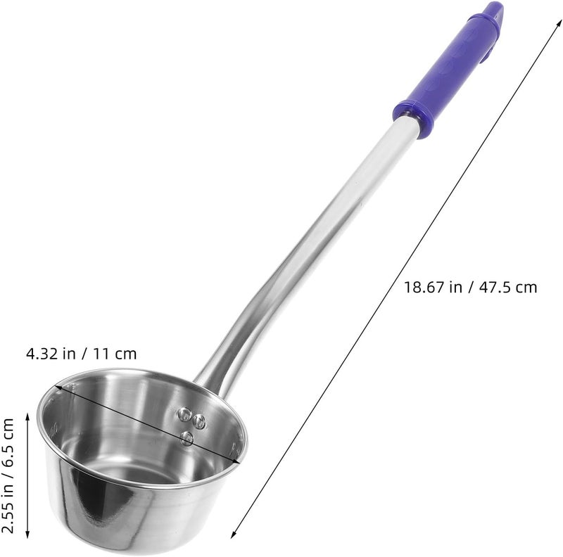 Garneck Stainless Steel Water Scoop with Hook, 15" Long Handle Deep Ladle Dipper, Multipurpose Kitchen and Household Soup Ladle, Wear-resistant Metal Spoon for Bath and Cooking Use - Image 1