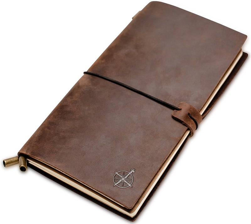 Wanderings Leather Travelers Notebook - 8.5x4.5" - Wanderings Refillable Travel Journal - Hand-Crafted Genuine Leather Journal for Writing Poets Travelers as a Diary or Life Planner - Blank Inserts - Image 1