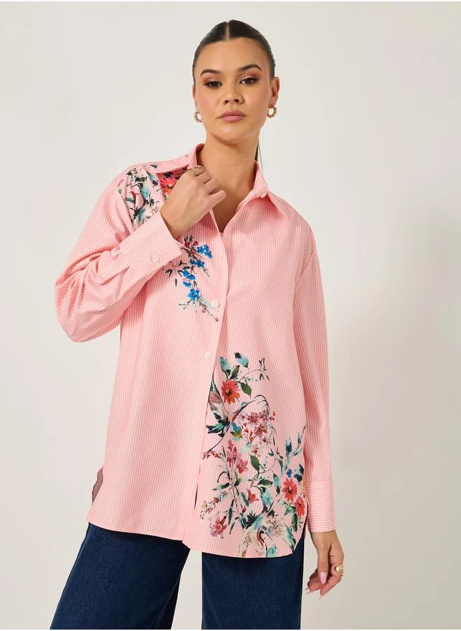 ستايلي Long Sleeve Oversized  Floral Printed Collared Shirt