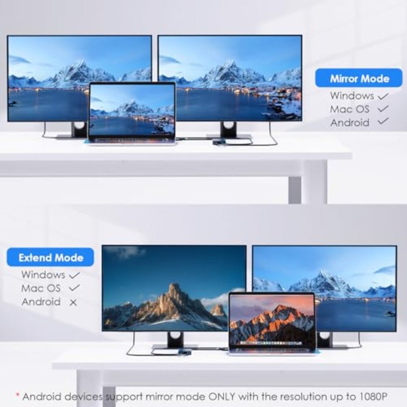 موزع HDMI مزدوج للعرض الممتد: USB 3.0/USB-C إلى HDMI مزدوج، DisplayLink، 4K@60 هرتز، غطاء من الألومنيوم، أسود، دعم التوصيل والتشغيل لأجهزة Mac M1/M2/M3 وWindows 10/11 - Image 3