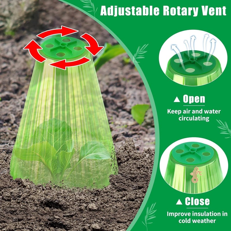 Excefore 20 Pack Garden Plant Protection Cloches with Ventilation, Reusable Bell Shaped Plant Covers, Frost and Pest Resistant Domes for Seedlings Vegetables Flowers, 9.18" H x 7.56" D Green - Image 3