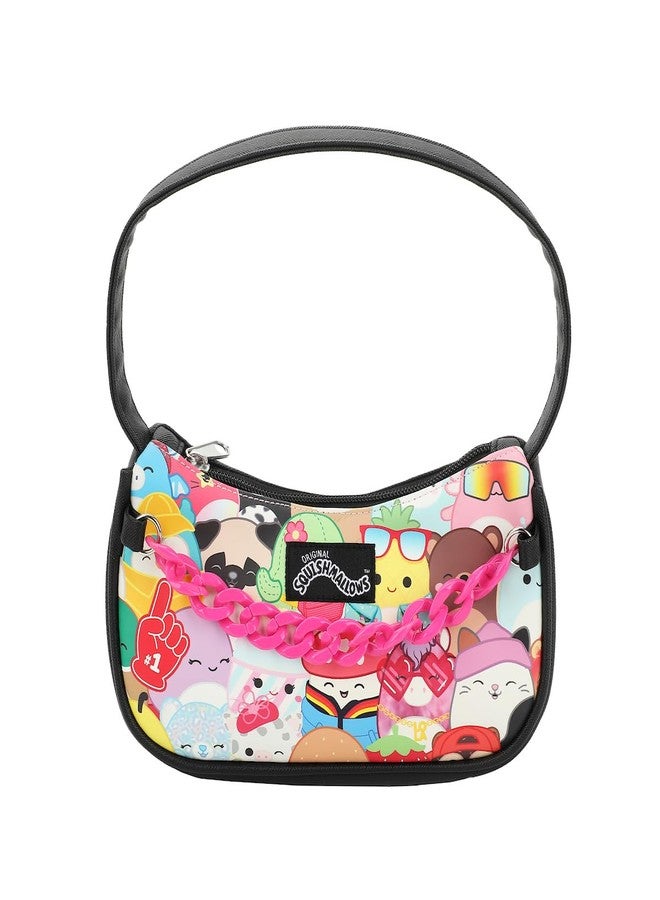 Bioworld Squishmallows Handbag 4-Piece Gift Box Set Character Collage Design Purse with Pink Chain and Collectible Rubber Charms - Image 1