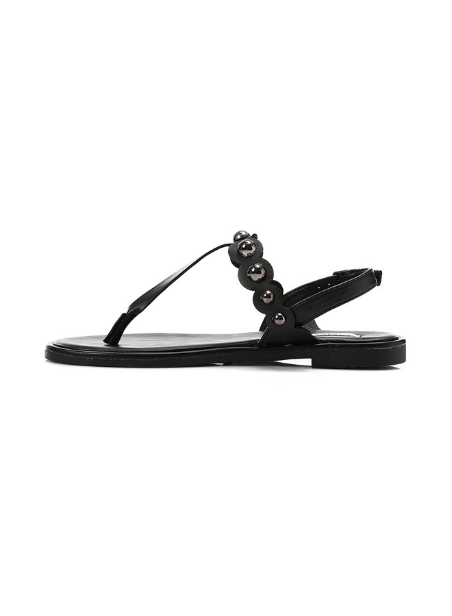 DejaVu Black Thong Toe Shape Studded Sandals  - Image 3