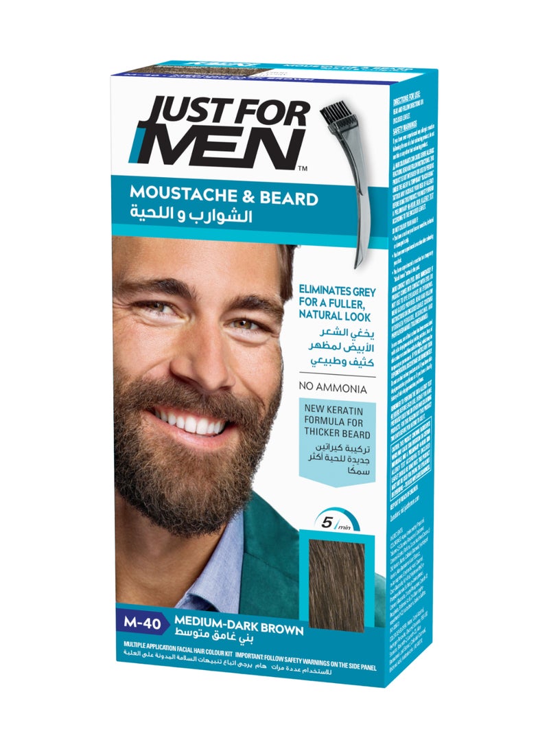 Just For Men Mustache & Beard – Beard Dye For Men, Medium Dark Brown, M-40, Easy Brush-In Gel With Biotin, Coconut Oil, And Aloe For Soft, Strong Facial Hair  - Image 1