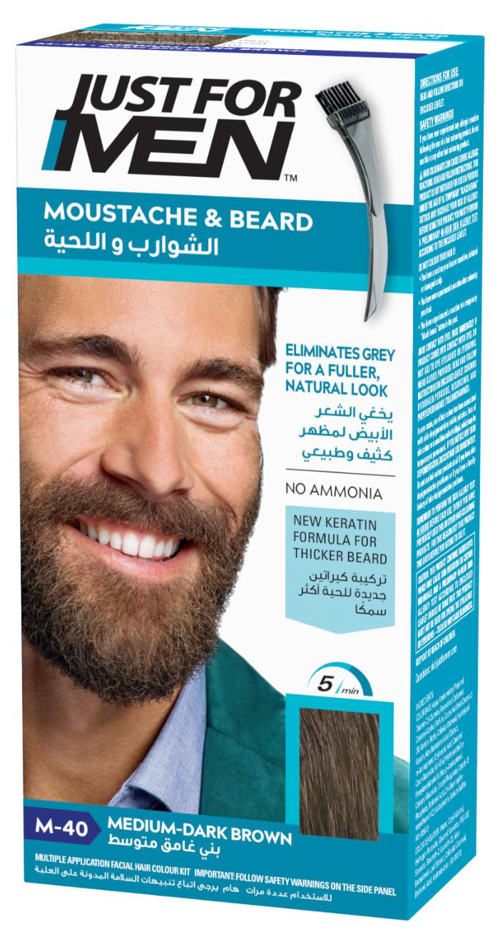 Just For Men Mustache & Beard – Beard Dye For Men, Medium Dark Brown, M-40, Easy Brush-In Gel With Biotin, Coconut Oil, And Aloe For Soft, Strong Facial Hair - Image 1