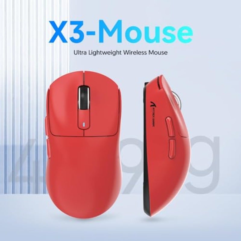 MAMBASNAKE Attack Shark X3 Wireless Gaming Mouse 49g Ultralight PixArt PAW3395 26000 DPI Bluetooth 2.4Ghz Wired Tri-Mode 200Hrs Rechargeable Battery Kailh GM8.0 Switch for PC MAC Win - Red - Image 2