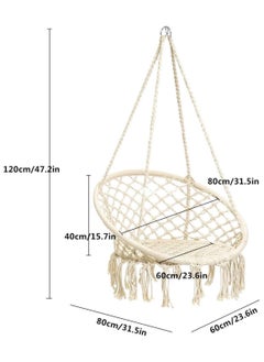 Arabest Hammock Chair Macrame Swing with Hanging Hardware Kit, Handmade Knitted Cotton Rope Hanging Chair, for Indoor Outdoor,(beige)  - Image 3
