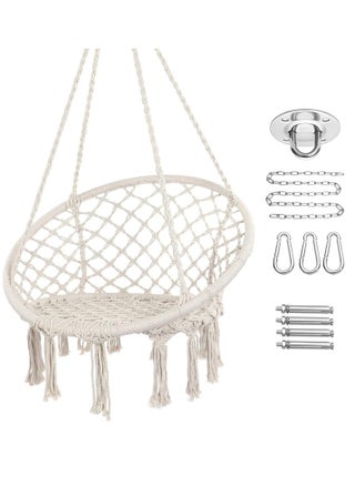 Hammock Chair Macrame Swing with Hanging Hardware Kit, Handmade Knitted Cotton Rope Hanging Chair, for Indoor Outdoor,(beige) - pzsku/Z4143E358040B35B6BE3CZ/45/1746841716/3c4f52b9-9e0e-4fe0-b6df-37ba554800e0