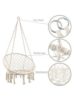 Arabest Hammock Chair Macrame Swing with Hanging Hardware Kit, Handmade Knitted Cotton Rope Hanging Chair, for Indoor Outdoor,(beige)  - Image 2