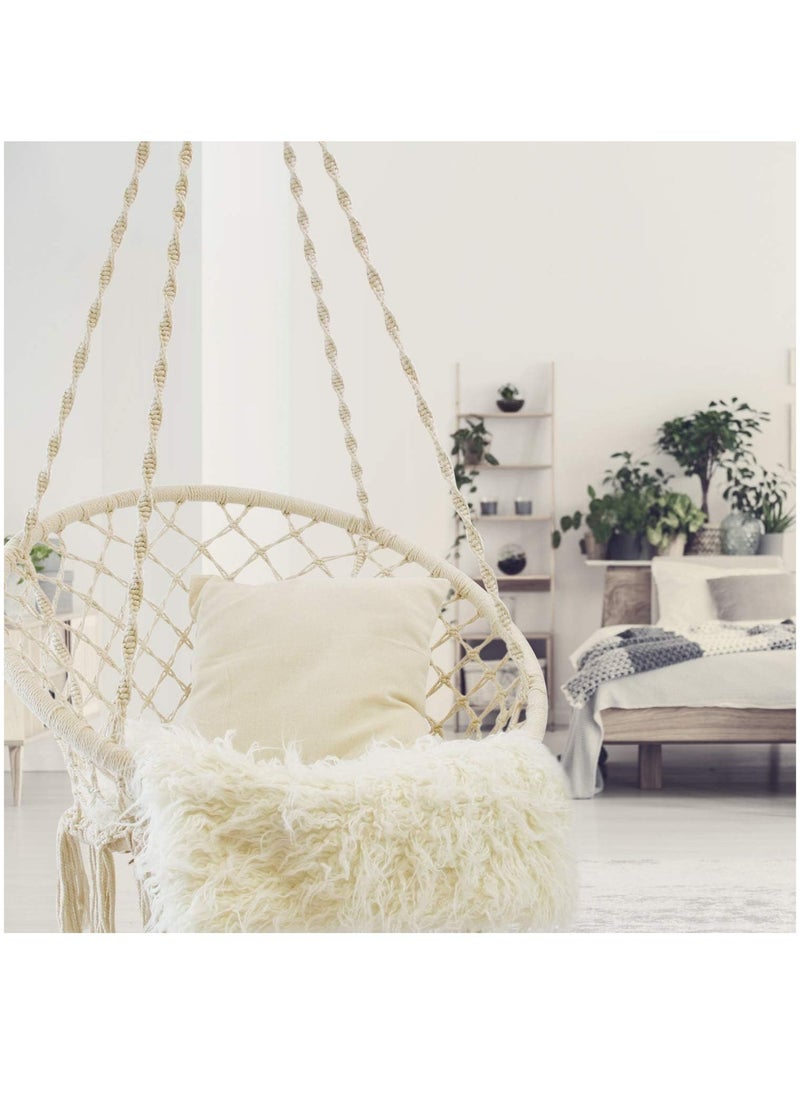 Hammock Chair Macrame Swing with Hanging Hardware Kit, Handmade Knitted Cotton Rope Hanging Chair, for Indoor Outdoor,(beige)